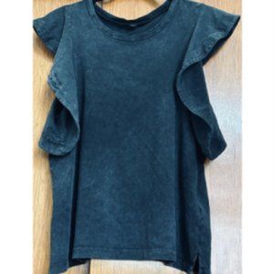 ALLSAINTS FLUTTER SLEEVE ACID WASH EFFECT TEE SHIRT